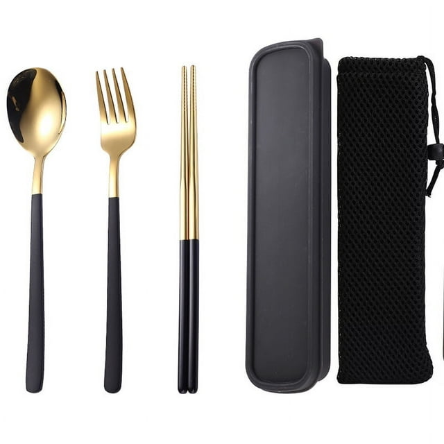 Nvzi 5pcs Cutlery Set Stainless Steel Flatware , Food-Grade Serving Cutlery Set Tableware Eating Utensils Set,Gold Black
