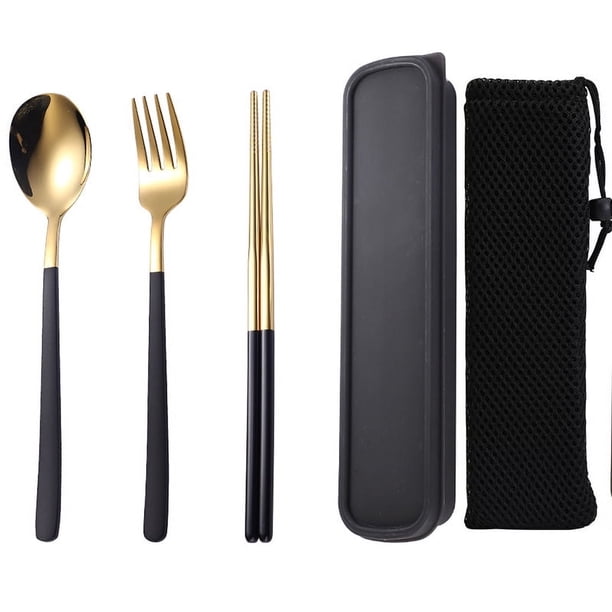 Nvzi 5pcs Cutlery Set Stainless Steel Flatware , Food-Grade Serving Cutlery Set Tableware Eating Utensils Set,Gold Black