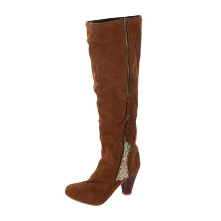 

Womens Wide Mid Calf Boots Dressy Suede Lace Crochet Winter Boots Fashion Platform Chunky Heel Knee High Boots