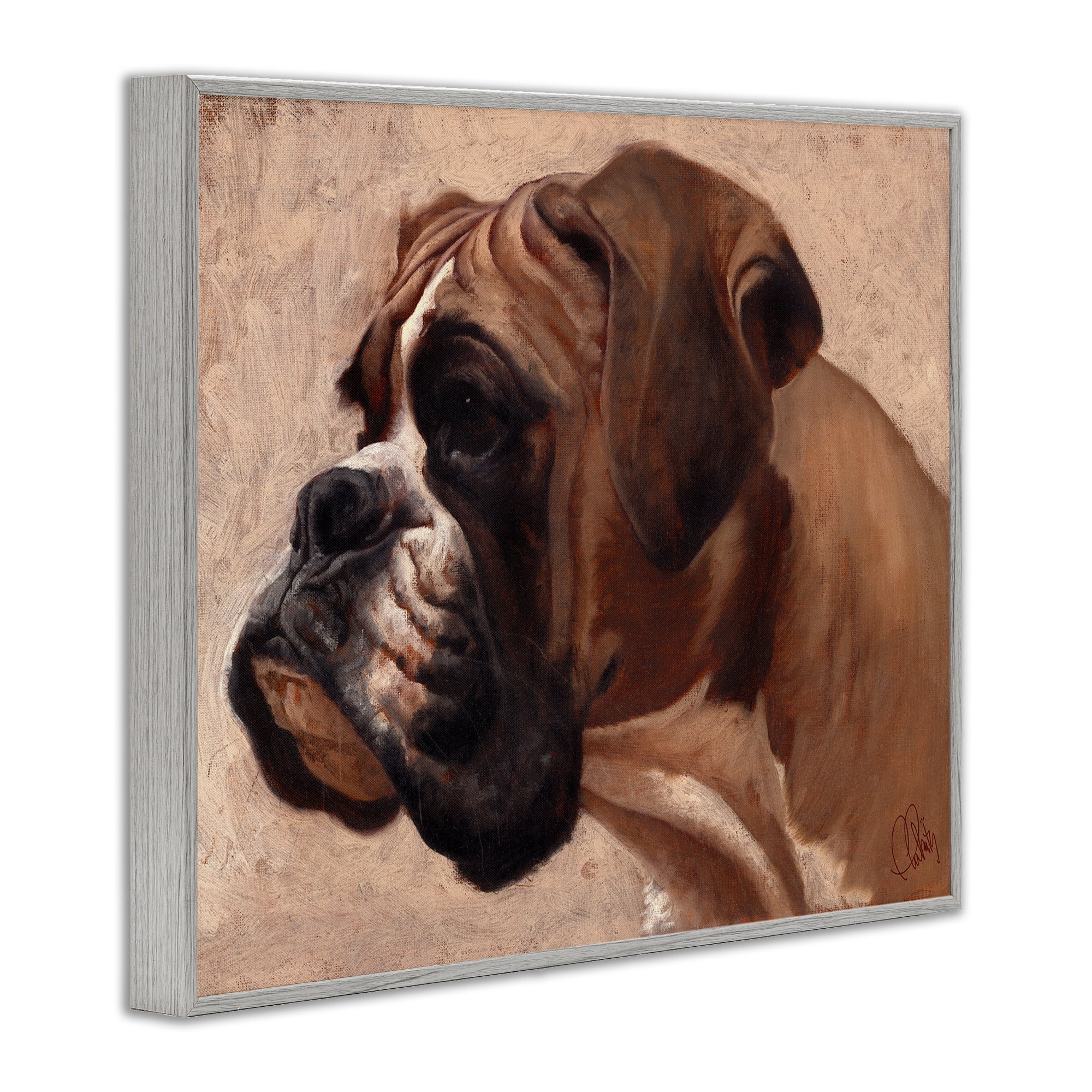 Stupell Industries Boxer Dog Neutral Portrait Animals & Insects Painting Gray Framed Art Print Wall Art, 14 x 11