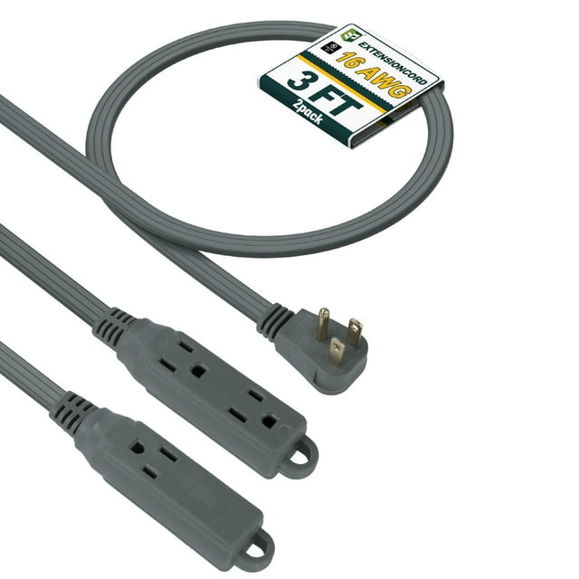 Cable de alimentación EP de 3 pies y 3 salidas, 16/3 SPT-3, gris, paquete de 2