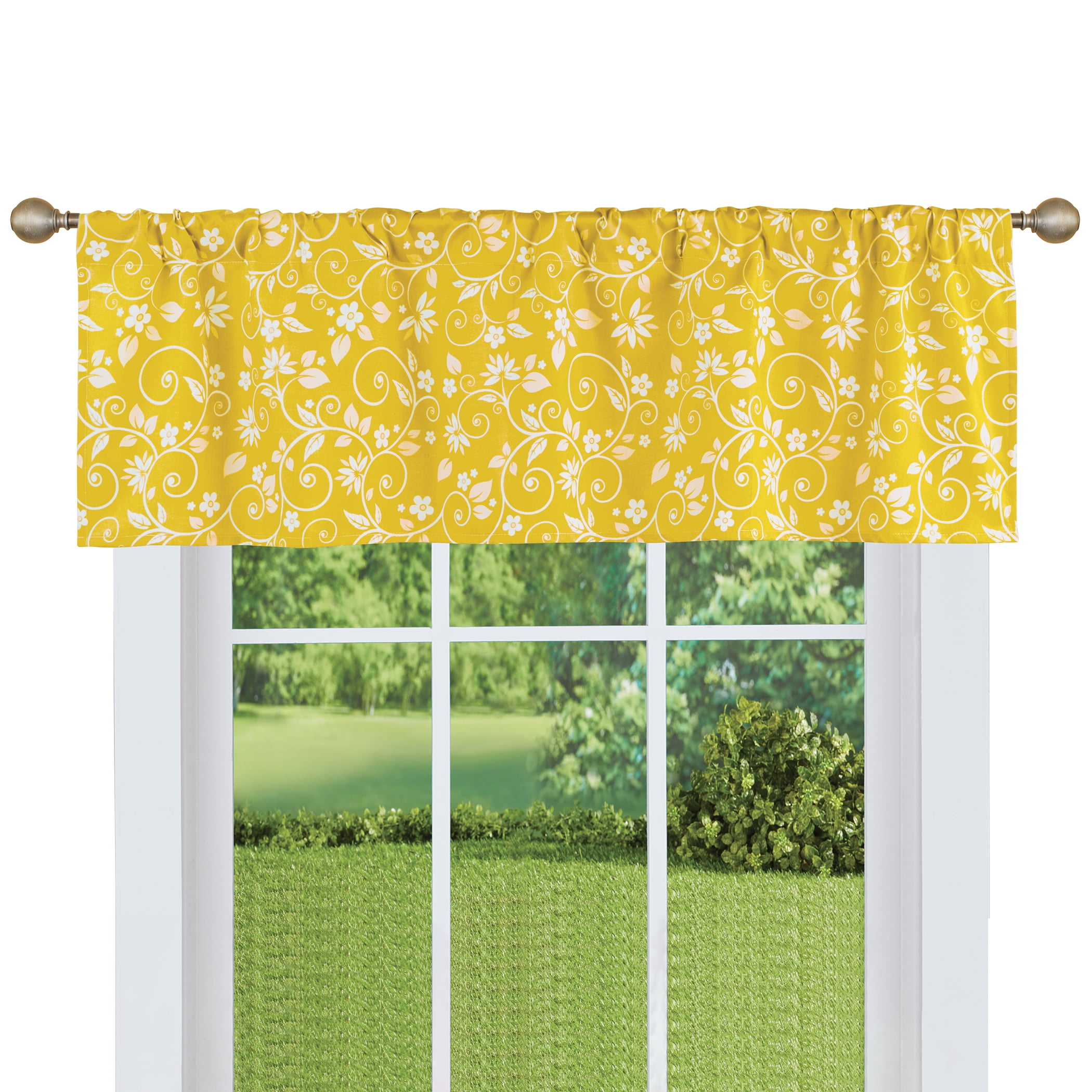 Collections Etc Floral Scrolling Vine Pattern Rod Pocket Top Window