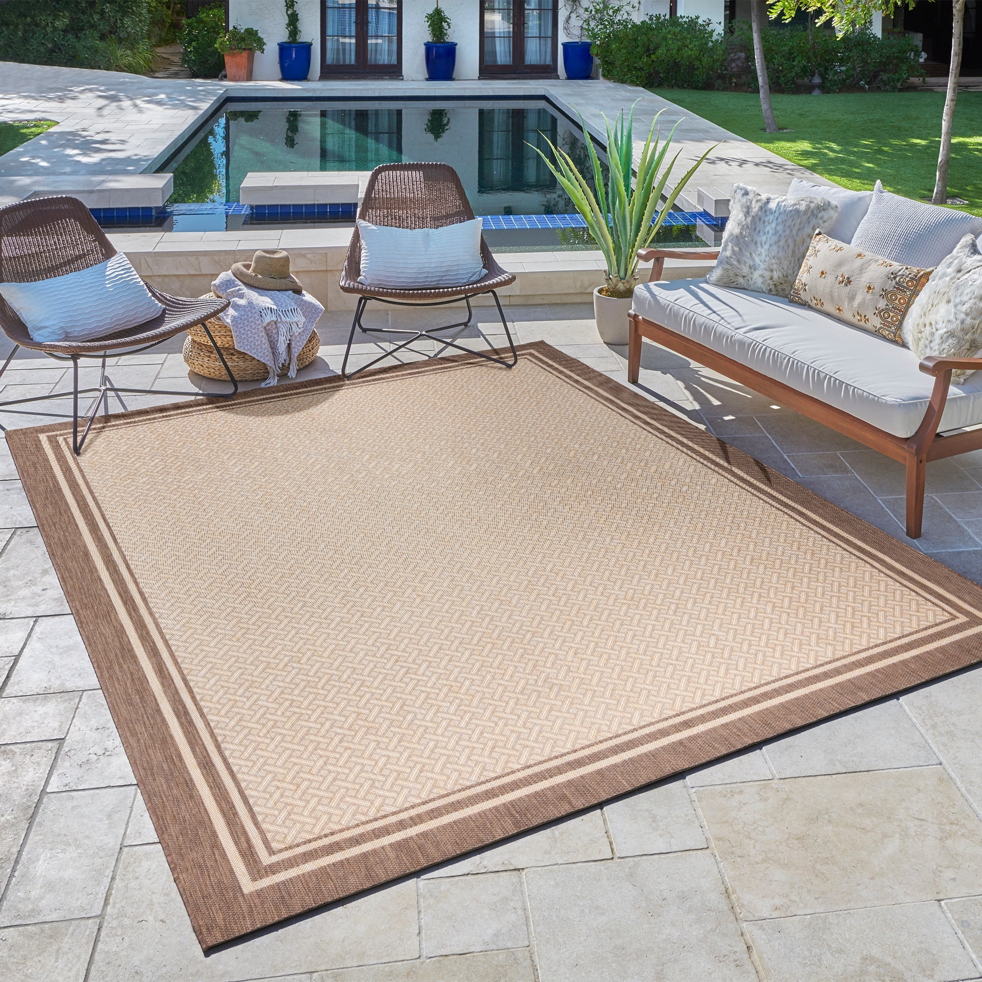 Gertmenian Paseo Soroa Classic Border Flatweave Indoor/Outdoor Area Rug 7'10"x10' - Havana/Sand