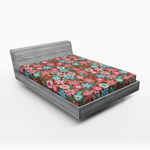 Floral Fitted Sheet Vibrant Bunch of Various Flower Petals Florets Shabby Form Illustration