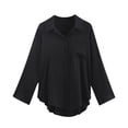 thumbnail image 4 of AXXD Black Basic Plus Size Shirts for Women Summer 2024 Solid Color Lapel Casual Long-Sleeved Pocket Shirt, 4 of 4