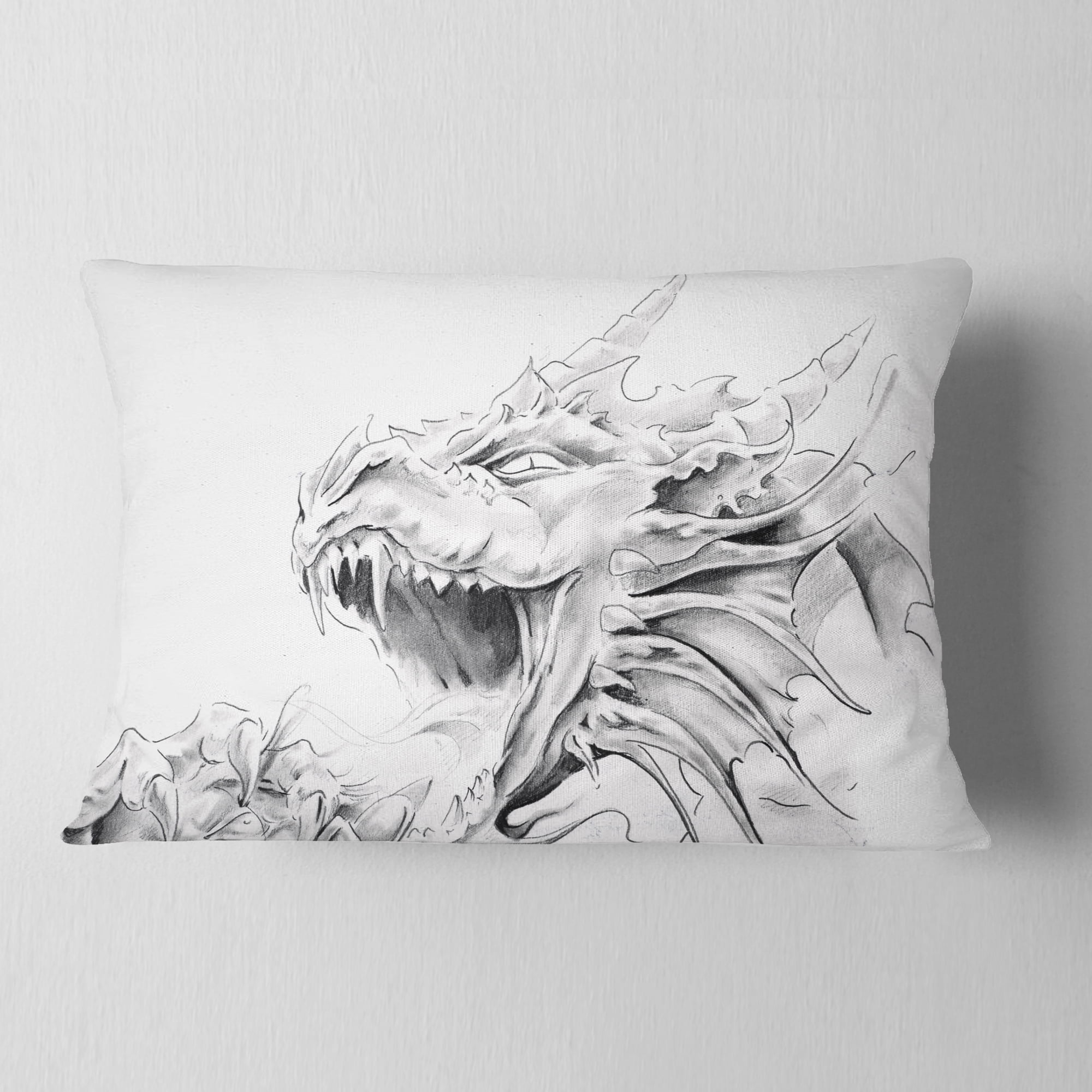 Designart Dragon Tattoo Sketch - Abstract Throw Pillow - 12x20