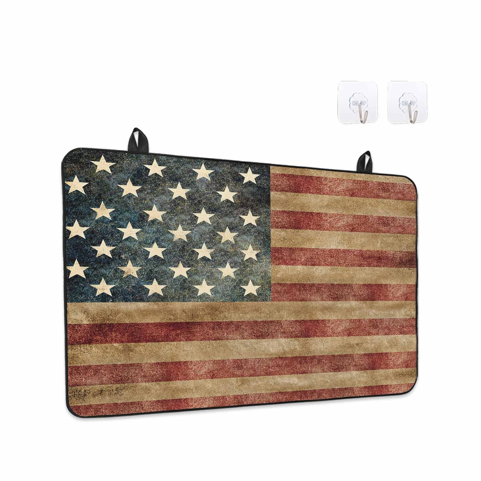 Retro American Flag Stove Top Cover for Electric Stove, Heat-proof & Non Slip Glass Top Stove Cover Protector, Vintage US Flag Red Striped Kitchen Flat Cooktop Rubber Mat 24x21 Inches