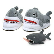 Shark Slipper-Funny Fluffy Indoor Shark House Slippers Or Shoes for Adult Women and Men, Kids. Slides Furry Style Slipper to Warm Feet Shark Squeeze Stress Relief Toy White,Large Wide