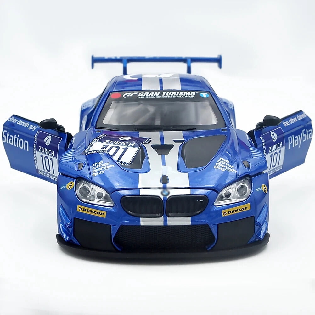 1: A 24 scale BMW M6 GT3 alloy die-casting car model with door opening, headlights, and audio functions. Boys' toy cars, children's birthday gifts.