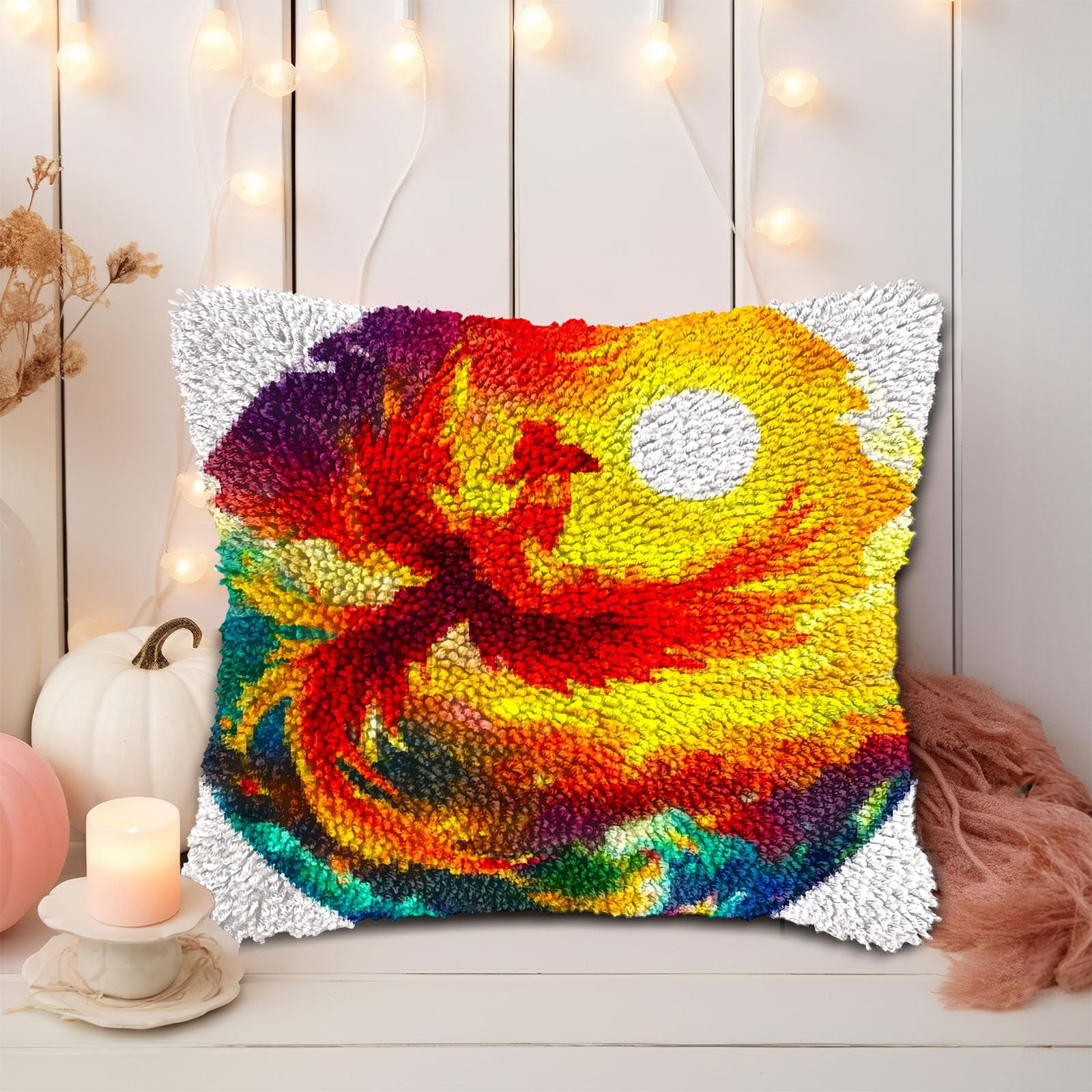 Flying Bird under Sunset DIY Latch Hook Pillow Kits for Adults Printed Pillowcase Crochet Yarns Hooking Handmade Pillow Cover Cushion for Home Sofa Decoration 17x17inch