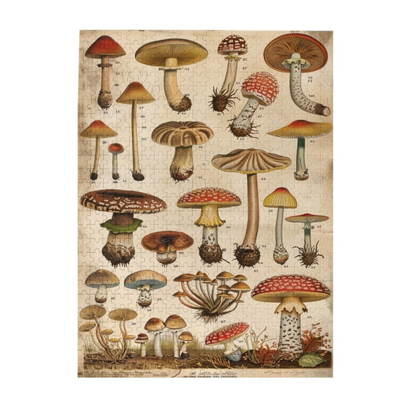 500 PCS Mushroom Illustrated 500 Piece Puzzle For Adults,Brain Challenge,Unique And Beautiful Design,Classic Plant Wooden Puzzles Game,Puzzles Suitable For Entertaining With Family During Holidays