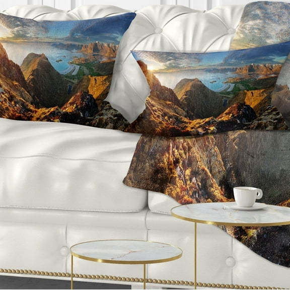 Designart Ocean and Mountains Panorama - Landscape Printed Throw Pillow - 12x20