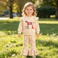 thumbnail image 6 of TOWED22 Girls 2 Piece Outfits Cute Graphic Print Crew Neck Sweatshirt and Cute Wide Leg Pants Clothing Set,Beige,2-3 Y, 6 of 7