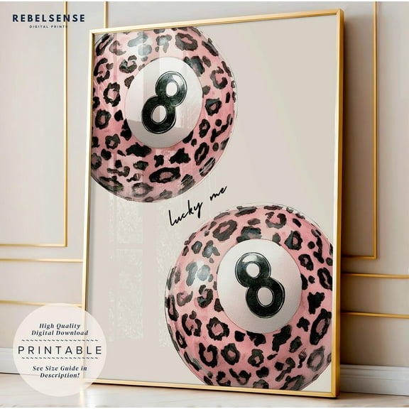 8 Pool Ball Print, Pink Lucky You Leopard Wall Art, Dopamine Decor, Apartment Wall Art, 70S Wall Art, Preppy Room Decor, College Dorm Decor Wall Art, Modern Wall Decor, 8x12 UNFRAMED