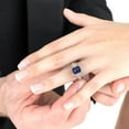 thumbnail image 5 of 4.27 ct Emerald Cut Simulated Blue Sapphire 3 Stone 18K Rose Gold Womens Engagement Ring, 5 of 6