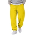 thumbnail image 2 of WULMLEO Men's Baggy Sweatpants with Pockets Drawstring Loose Fit Cuffed Gym Casual Joggers Yellow L, 2 of 6