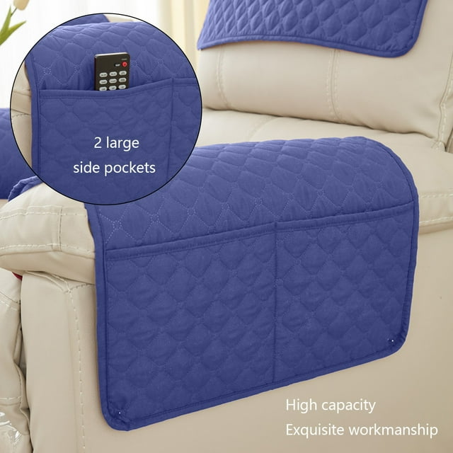Sofa Armrest Cushion With Storage Pockets And Headrest Support 23.6 in x 15.7 in Polyester Rainproof Scratch Resistant