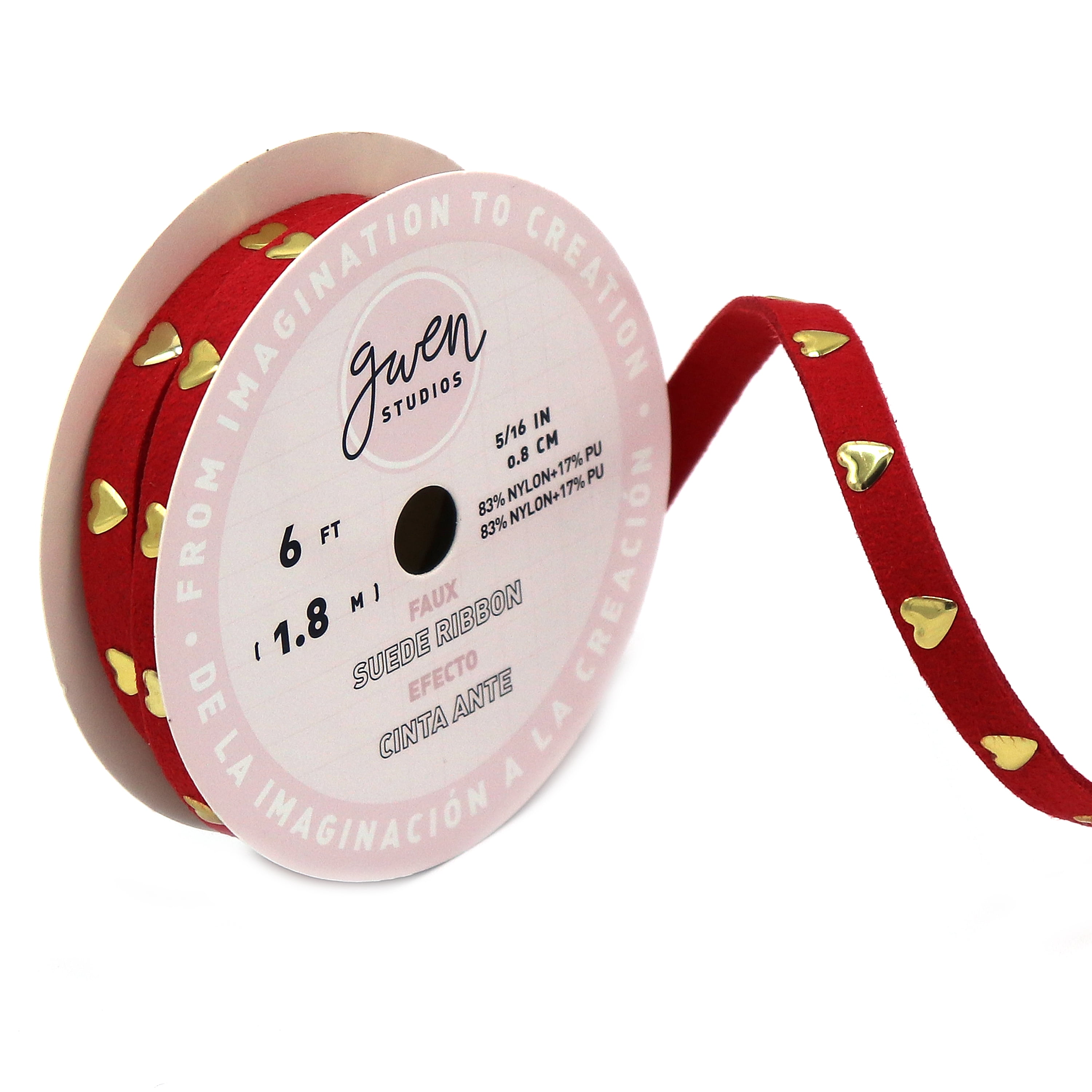 Gwen Studios 3/8" and 5/16" Red Studded Faux Leather Trim, 12 Yards
