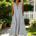 thumbnail image 2 of Miluxas Women's Striped Maxi Dress Sleeveless V Neck Casual Loose A Line Flowy Long Dress with Pockets Summer Beach Vacation Outfits Black, 2 of 6