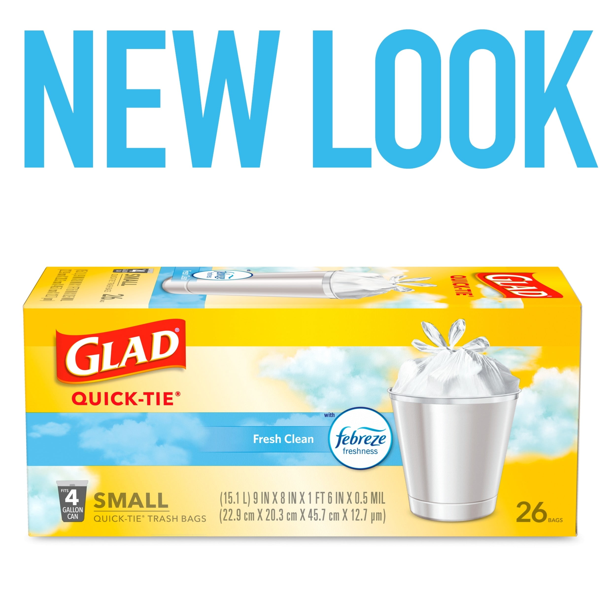 GLAD Small White Garbage Bags Febreze Fresh 48 CT- 25 Litres (8/Case)