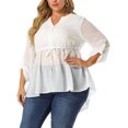 thumbnail image 2 of Women's Plus Size Blouses V Neck Sheer Drawstring Waist Peplum Blouse White 4X, 2 of 7