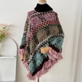 thumbnail image 6 of Autumn Winter Capes Ladies Poncho with Fringe Hem Crochet Cape National Pullover Knitted Cloak Warm Wool Shawl for Women, 6 of 7