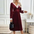 thumbnail image 5 of BVOFAR Women's Velvet Maxi Dress Lace V Neck Long Sleeve Dresses Elegant High Waist Pleated Dress Formal Cocktail Party Dresses, 5 of 9