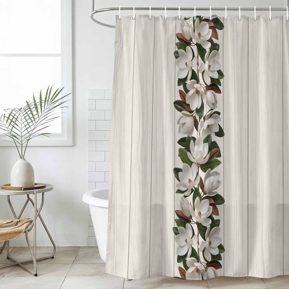 Botanical Flowers Waterproof Fabric Shower Curtain,Farmhouse Floral Beige Wooden Grain Waterproof Fabric Shower Curtain for Bathroom Curtains Bathtubs Shower Curtains with 12 Hooks Extra Long 72x96