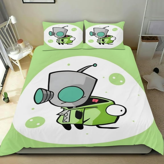 Invader Zim Themed Bed Sheet Set Three Piece Set 53x79 Inches Comfortable And Skin Friendly Unique Design Creating A Star Studded Night