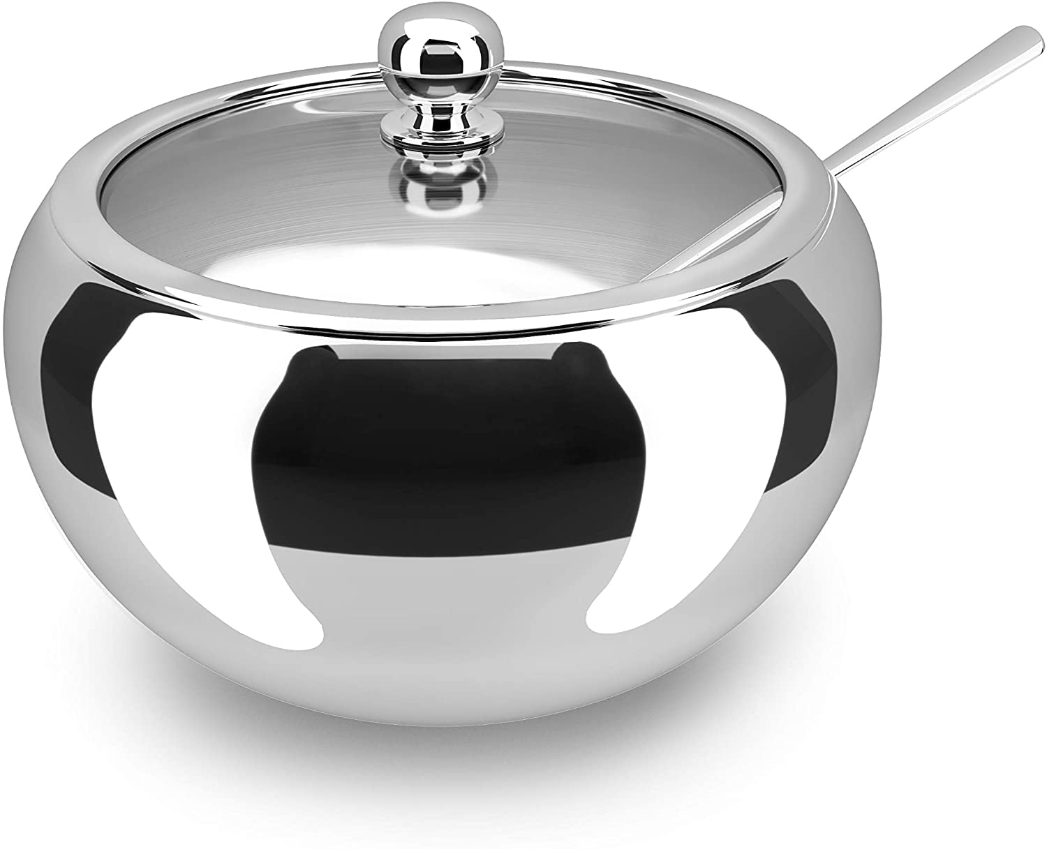 Stainless Steel Drum Shape Sugar Pot with Clear Lid and Spoon for Home & Kitchen 240 Milliliter 8 OZ Newness Sugar Bowl 