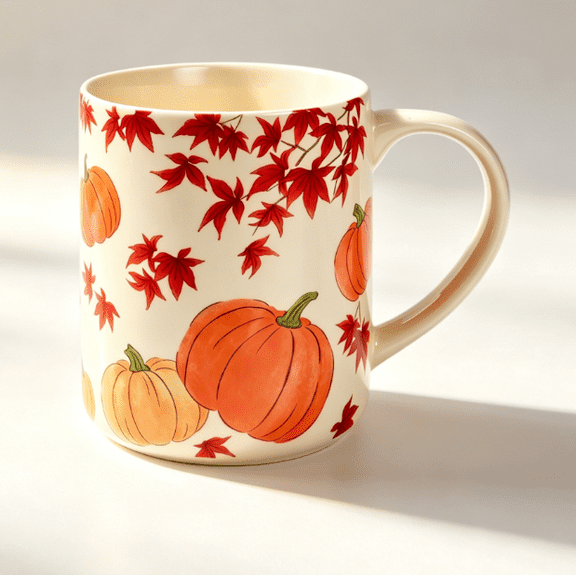 Autumn Harvest Ceramic Mug – 3D Pumpkin & Maple Leaf Design, Microwave & Dishwasher Safe Fall Coffee Cup for Halloween & Thanksgiving