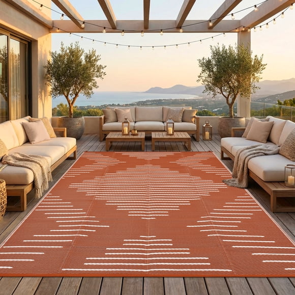 Gaderth 6x9 FT Outdoor Rug, Waterproof Reversible Plastic Straw Area Rug for Patio, RV, Deck, Porch, Picnic, Beach and Poolside, Foldable Outside Carpet Mat with Carry Bag and Stakes