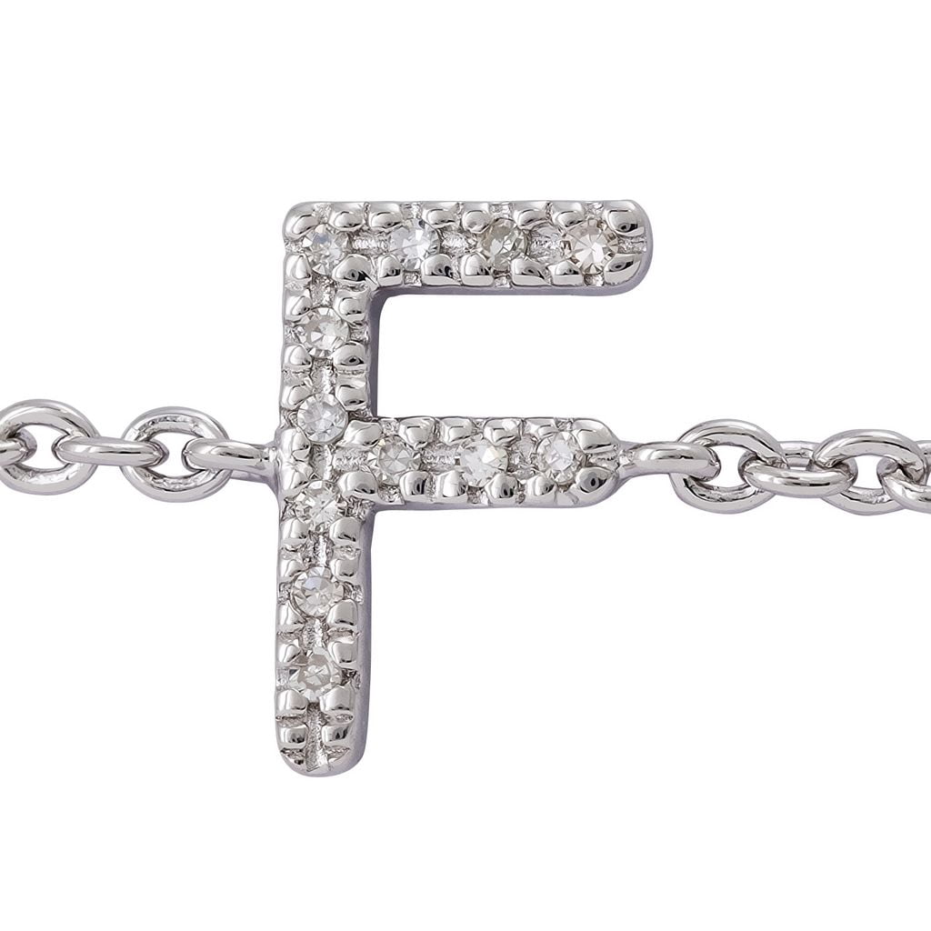 Silver Diamond Initial F Bracelet 7+1"