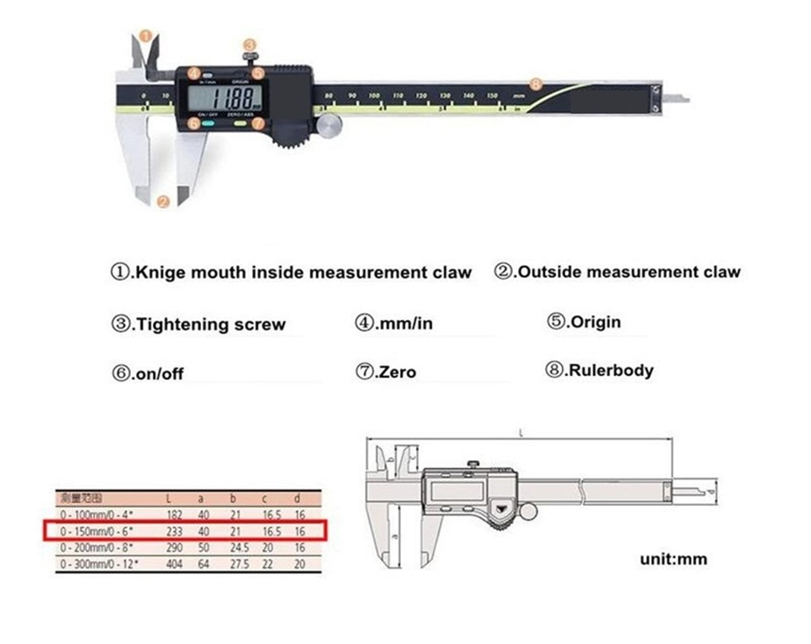 Caliper Absolute 500-197-20 Digital Calipers Stainless Steel Inch Metric 8" 0-200mm 8" 200mm Hand Tools ,Easy to Operate