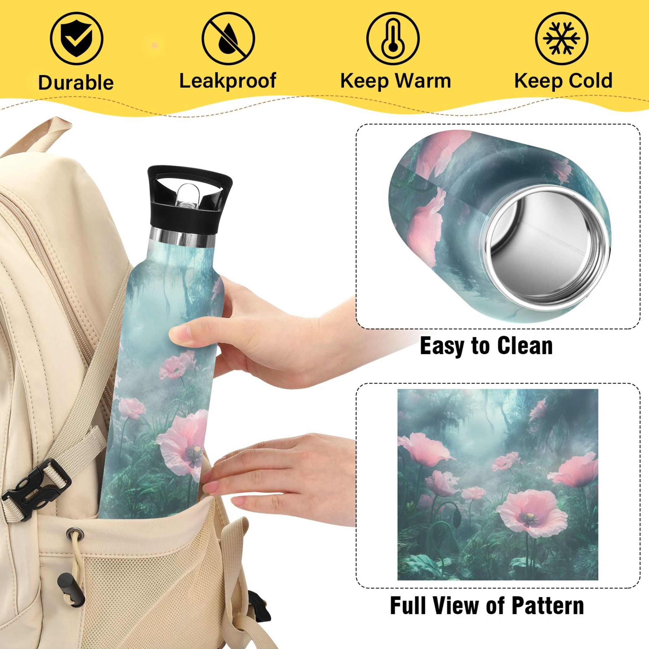 Kids Insulated Stainless Steel Sports Water Bottle 600ml (20oz) Surreal Garden