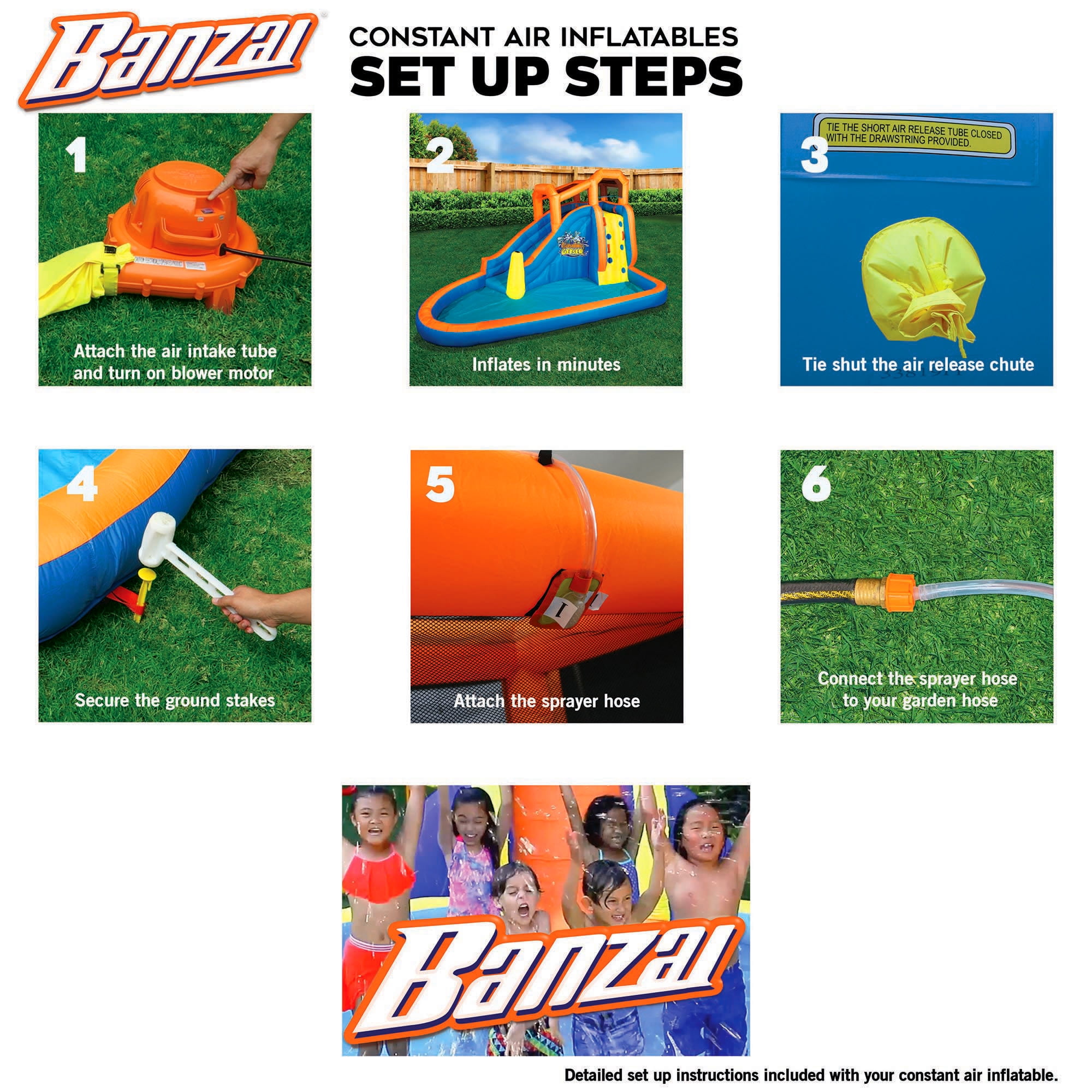 Banzai Big Blast Water Park, Length: 14 ft 5 in, Width: 10 ft 7 in, Height: 7 ft 11 in, Inflatable Outdoor Backyard Water Slide Splash Toy