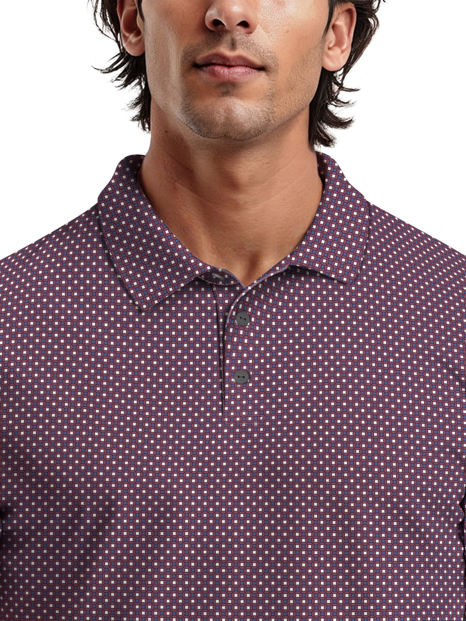 Ben Hogan Men's & Big Men's Performance Allover Geo Print Short Sleeve Golf Polo Shirt, Sizes S-5XL