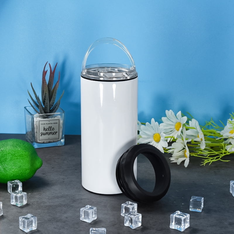 5 in 1 16oz sublimation can cooler Stainless Steel Insulated white blank can holder with beer bottle opener on bottom