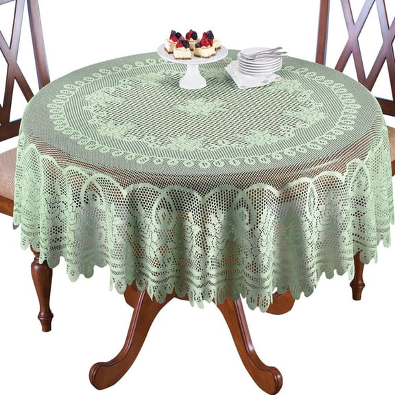 STAOEDU Round Green Lace Tablecloth. - for 4 People Table Seating