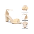 thumbnail image 3 of BLISSFUL STEP Flowers Satin Block Heels Ankle Strap Open Toe Heel Sandals for Women Champagne 10, 3 of 7