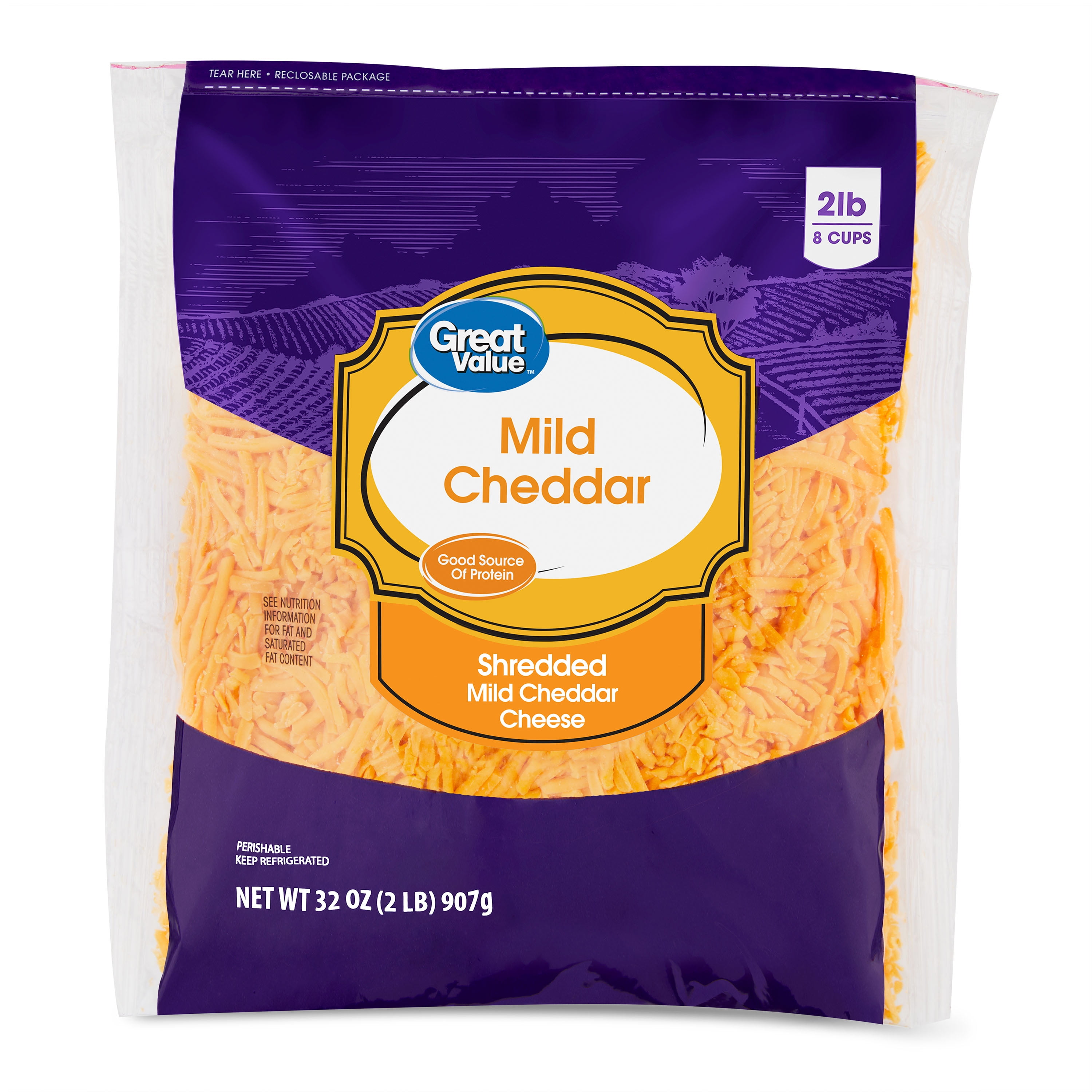 Great Value Shredded Mild Cheddar Cheese, 32 oz