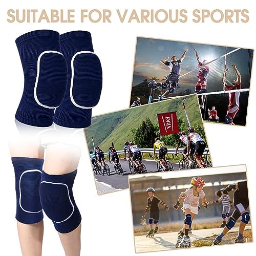 Voylla 12 Pairs Volleyball Knee Pads for Dancers Soft Breathable Knee Braces for Men Women Football Soccer Yoga Skating Wrestling Running Cycling(Medium,Blue, White)