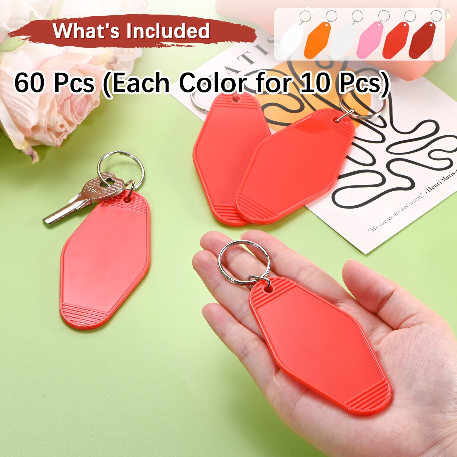 Blank Hotel Keychain Tags [60PCS] - Plastic Rhombus Blank Motel Keychain for Luggage Labels [Mixing 6 Colors - D] Vintage Key Tags