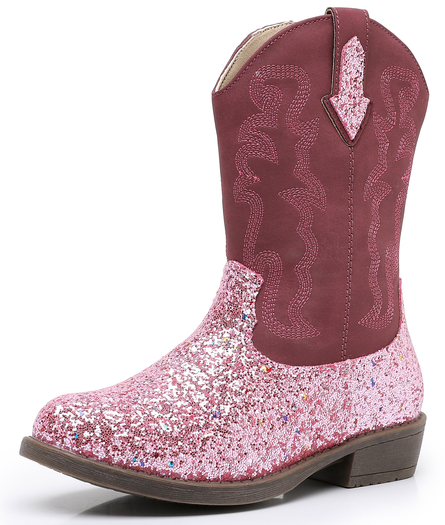 Apakowa Girls Glitter Cowboy Boots Sparkly Cowgirl Boots Side Zipper Toddler Little Kid Big Kid Western Boots