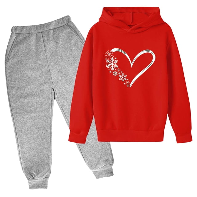 Odeerbi 3-14 Años Niños Niñas San Valentín Conjuntos Amor Impreso Sudaderas Capuchas Pantalones Niños Manga Larga Sudaderas Con Capucha