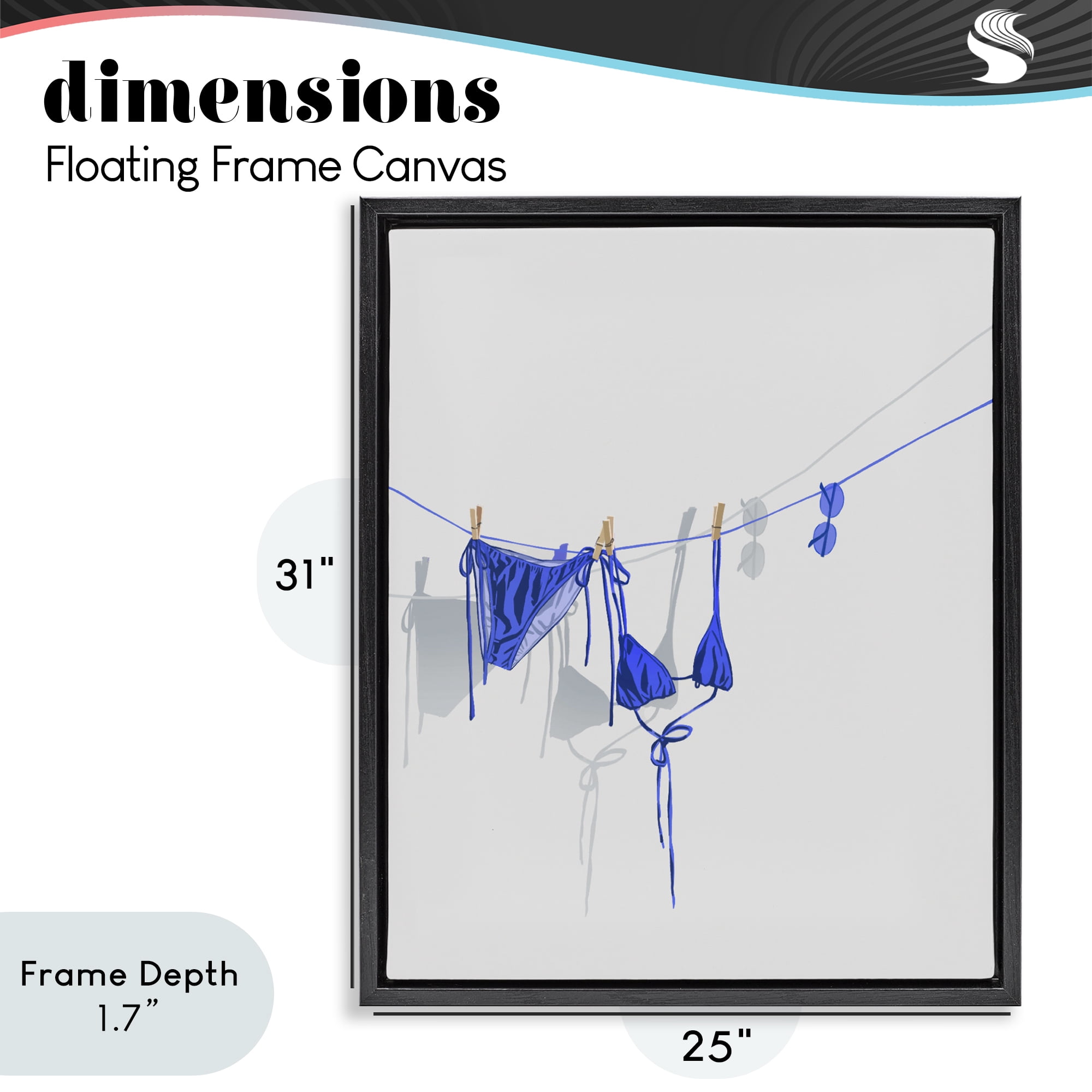 Stupell Industries Blue Bikini on Clothesline Black Framed Floater Canvas Wall Art, design by Ziwei Li