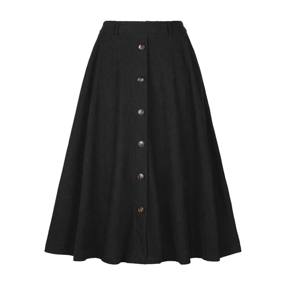 DARING DIVA Women's High Waist A Line Midi Skirts with Pockets XS Black