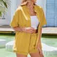 thumbnail image 3 of Defitshape Women's Thin Shorts Pajama Set Loose Fit Pj Comfy 2 Piece Outfit Cool Lounge Lightweight Yellow Large, 3 of 3