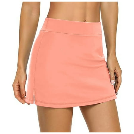 Women s Summer Ruffle Short Solid Color Elastic Waist Workout Skirts Beach Vacation Comfort Mini Skirt with Shorts Biker Pink M