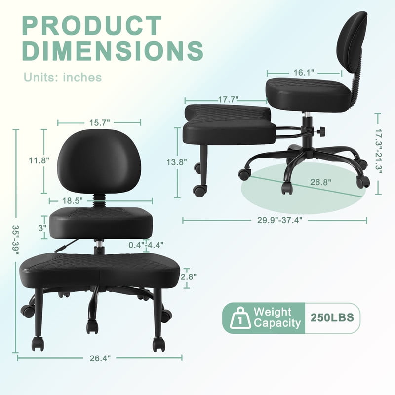 Lacoo Ergonomic Cross Legged Swivel Office Chair,ADHD & Meditation Chair with Retractable footrest,Adjustable Height with Back Support,PU Leather, Black